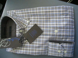 NWT! Mens ENZO MANTOVANI Dress Shirt  MADE ITALY BLUE PLAID SMALL - Picture 1 of 1