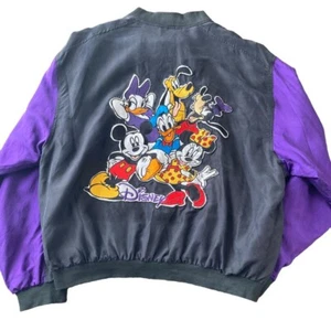JH Design Jeff Hamilton Disney Silk Bomber Jacket Black Purple Size L Vintage - Picture 1 of 10