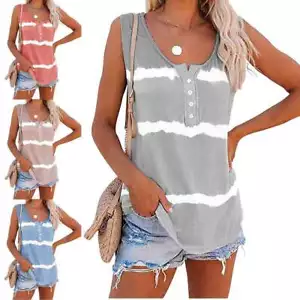 Women Summer Loose Casual Vest Tank Tops Sleeveless Boho Printed T-Shirt Blouse - Picture 1 of 18