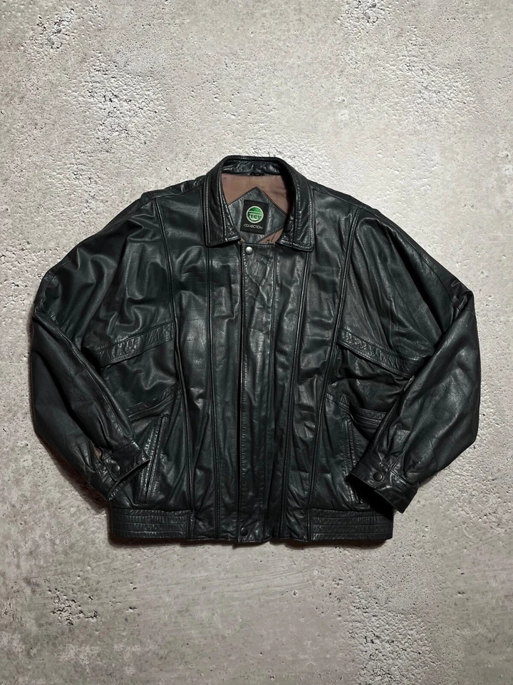Vintage 90s Oversized Black Leather Jacket Biker Moto Streetwear - Image 1 of 4