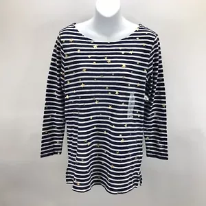 Old Navy Blue White Striped Gold Star Pattern Long Sleeve Shirt Womens Sz S NWT - Picture 1 of 5