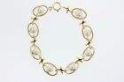 14K Solid Yellow Gold Spinning 6mm Pearl in Oval Link Bracelet - 7"