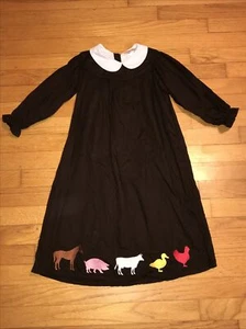 Smock Monkey Embroidered Farm Animals Brown Long Sleeve Dress Size 5 - Picture 1 of 6