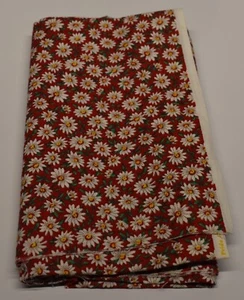 Vintage Joan Kessler Concord Daisy Floral Red Cotton Fabric 1 Yard White Flower - Picture 1 of 4