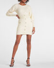 New Express $128 Swan Embellished Button Front Mini Sweater Dress Sz M Medium