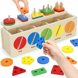 Montessori Toys for Toddler 1+ Year Old,Wooden Color &Shape Sorting Matching box - Picture 1 of 16
