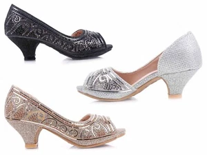 Zapatos de fiesta de 3 colores de moda con pedrería niños punta abierta niñas gatito tacones jóvenes - Imagen 1 de 33