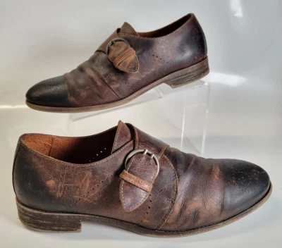 Robert Wayne Montana Brown Distressed Leather Monk Strap Shoes 11.5 D Portugal - Image 1 of 4