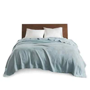 MADDISON PARK EGYPTIAN COTTON KING Solid Blanket - Light Blue  NEW - Picture 1 of 4