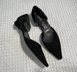 gorgeous vintage ANNE KLEIN Pointed Toe D’Orsay Flats - Black Suede 6 - Picture 1 of 10