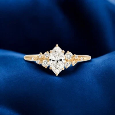 Anillo de boda de diamantes talla marquesa de oro amarillo de 18k 1,20 quilates IGI cultivado en laboratorio Foto 1 de 4