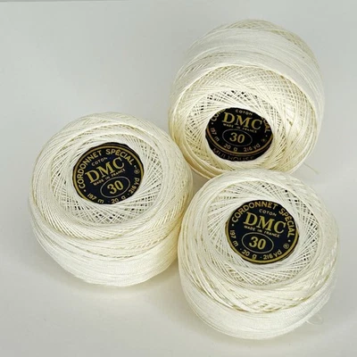 Vintage DMC Cordonnet Special Crochet Thread White #30 20g Lot of 3 - Image 1 of 3