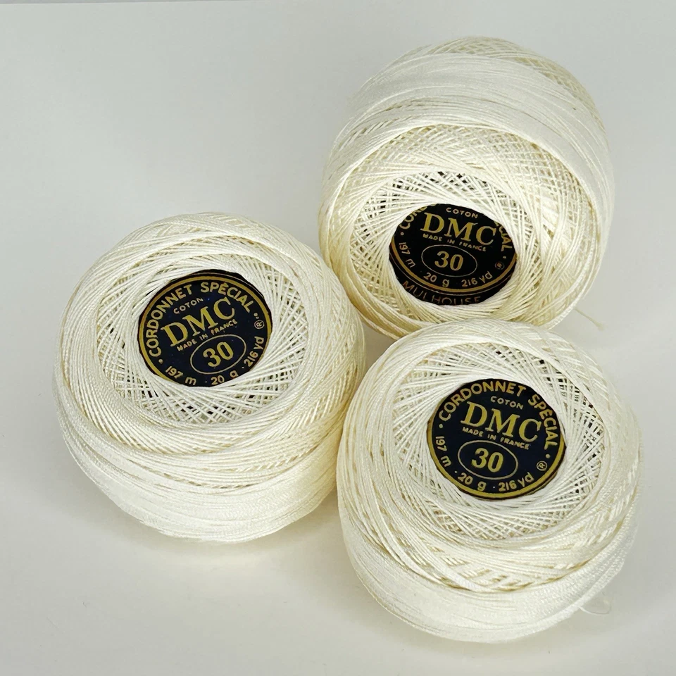 Vintage DMC Cordonnet Special Crochet Thread White #30 20g Lot of 3 - Image 1 of 3