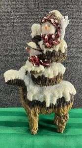 Sculpted standing moose and snowmen snow covered figurine, 10" - Picture 1 of 8