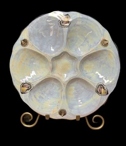 VINTAGE PATES ET EMAUX LIMOGES 6 WELL OYSTER PLATE IRIDESCENT GREAT COND - Picture 1 of 7