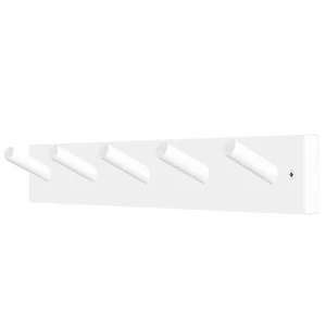 White Coat Rack Wall Mounted, 5 Hooks, 16 Inch Hole to Hole, Peg Rail - Picture 1 of 7