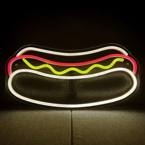Hot Dog Shaped Neon Signs Food Neon Light up Night “15.7x7.8”LED Sign Hot Dog... - Picture 1 of 6