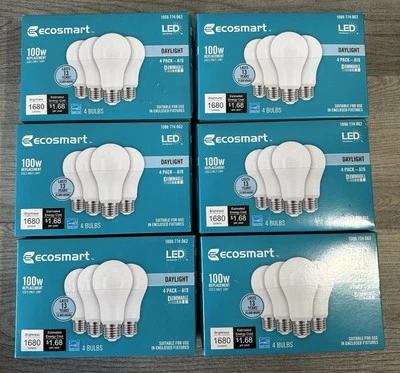 (6 Packs) EcoSmart 4 Bulb Pack 100 Watt Replacement LED Daylight Dimmable A19 - Image 1 of 3