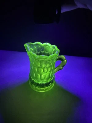 Kanawha Uranium Glass Mini CreamerGorgeous Hobnail Pitcher - Image 1 of 4