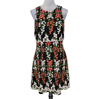 Tahari Dress Womens 10 Black Floral Embroidered Halter with Overlay Lined - Image 1 of 4