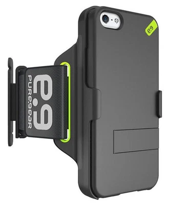PUREGEAR HIP SPORTS BLACK/LIME ARMBAND + CASE STAND FOR iPHONE 5 5s SE (2016) - Image 1 of 4