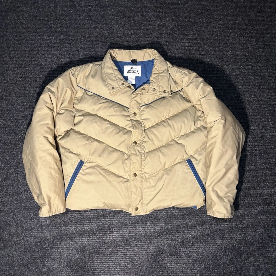 Vintage Woolrich Jacket Mens XL Tan Down Puffer Nylon Lined Winter Coat 90s - Image 1 of 4