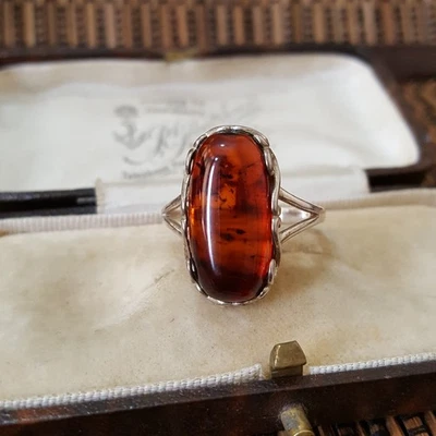 925 Sterling Silver Ring, Genuine Baltic  Amber Jewellery, Size Q.5 US 8.25  - Image 1 of 4