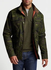 PETER MILLAR Crown Waxed Cotton Safari Field Jacket Camo Olive Branch Sz XL $328 - Picture 1 of 15