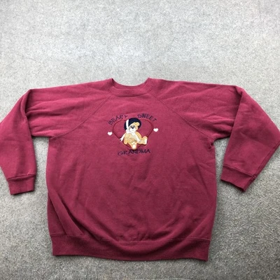 Винтажный бабушка толстовка женщин большой красный медвежий сладкий медведь вышитый медведь - Изображение 1 из 4