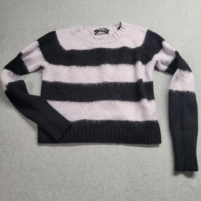 All Saints Striped Crewneck M Purple and Black Lou Jumper Sweater Italian Yarn  - Image 1 of 4