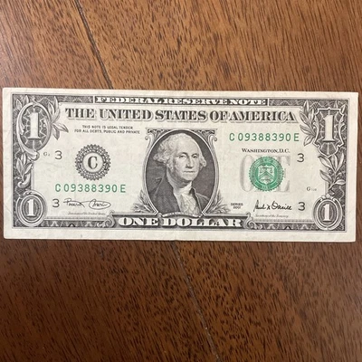 Fancy Serials Numbers “RADARS” Oldest $1 2001 C(09388390)E Collectors Gems - Image 1 of 4