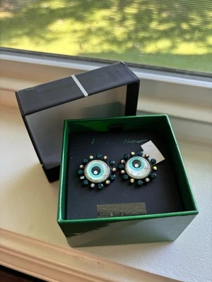 Betsey Johnson Creep It Real Glow In The Dark Eyeball Stone Stud Earrings New - Image 1 of 2