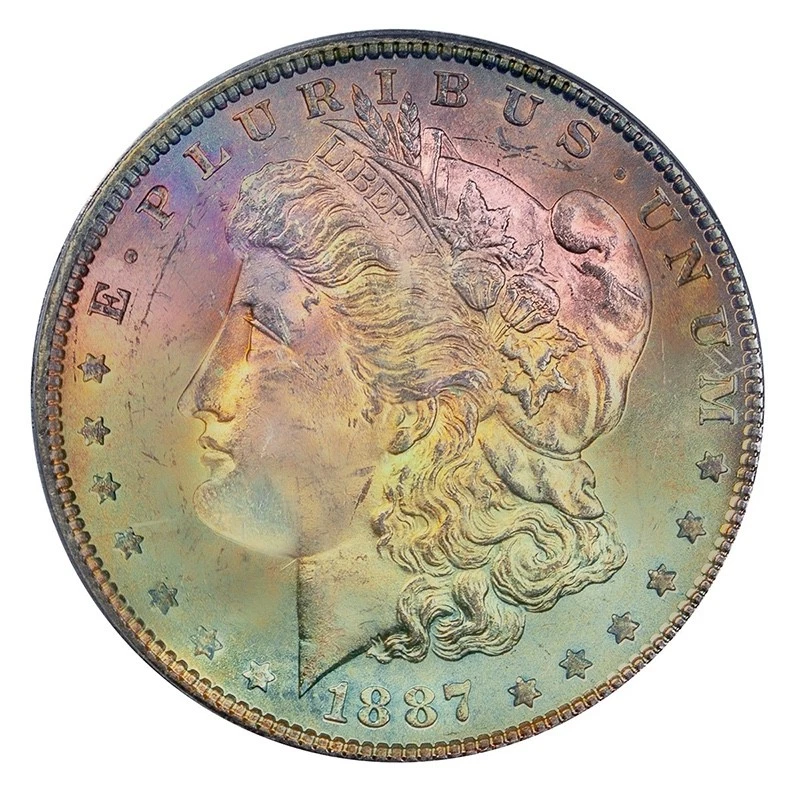 1887-P PCGS MS64 CAC MORGAN $ - STUNNING SPECTRUM - RAINBOW EXAMPLE (VIDEO) - Image 1 of 4