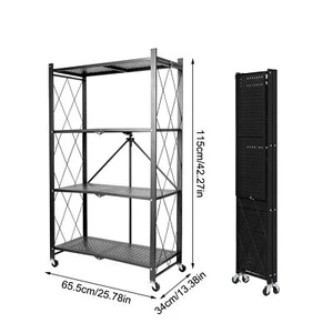 Foldable Storage Shelves 3/4-Tier Metal Rack with Swivel Wheels for Home Kitchen - Picture 1 of 16