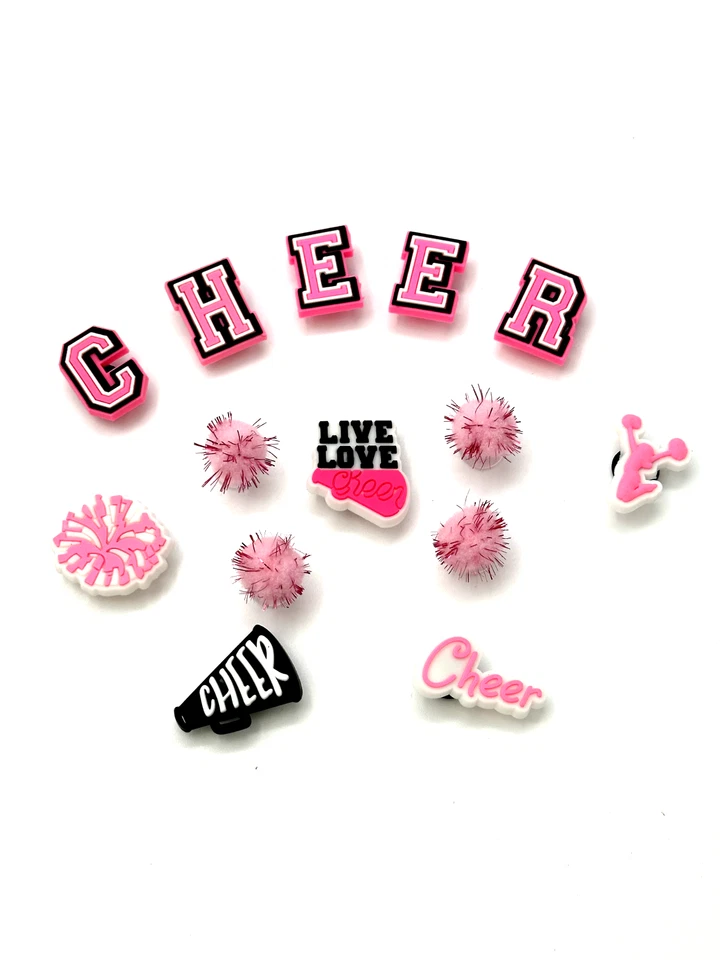Lote de 14 dijes para zapatos rosa y negro Cheer que añaden estilo a tus zapatos y bolso Eva Foto 1 de 1