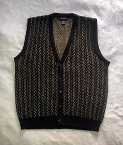 Jantzen Sweater Vest Men's Size XL 100% Acrylic V Neck Black and Tan - Picture 1 of 12