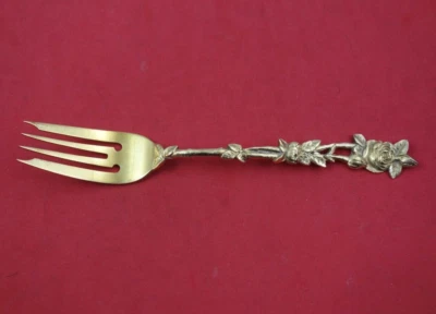 Tenedor de postre de plata esterlina Floral Series-Vermeil de Gorham con rosa 6" Foto 1 de 2