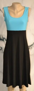 R & K Cyan Blue Black Colorblock Sleeveless Dress Small Unlined Stretch Poly - Picture 1 of 8