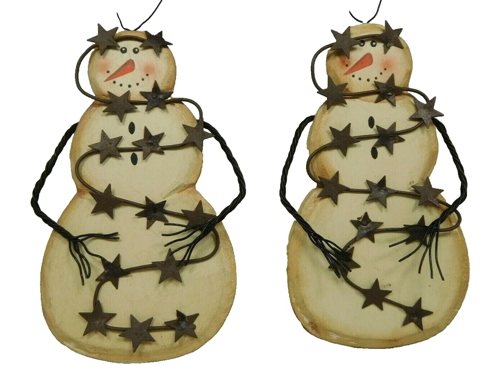 Juego de 2 adornos de muñecos de nieve de madera de tamaño mediano - Nuevo de Blossom Bucket #34323 Foto 1 de 4