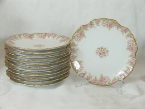 12 Limoges BAWO & DOTTER Dessert/ Salad Plates Pink Roses Gold Rim 6 7/8" BWD 48 - Picture 1 of 6