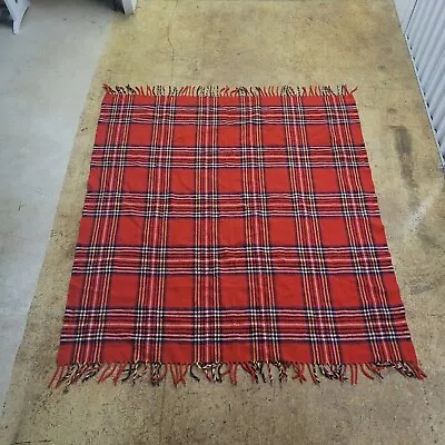 Faribo Throw Blanket Red Tartan Plaid Fringe Wool 52x49 - Image 1 of 4