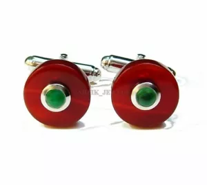 Natural Red & Green Onyx Gemstone with 925 Sterling Silver Cufflink #2147 - Picture 1 of 3