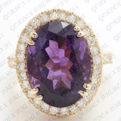 8.90ct Oval Cut Natural Amethyst & Diamond Wedding Ring 18K Yellow Gold Plated - Image 1 of 4