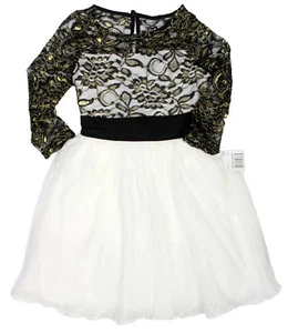 My Michelle Girls Colorblock Muti-Layer Floral Lace Dress, Gold/ Black/ White, 8 - Picture 1 of 3