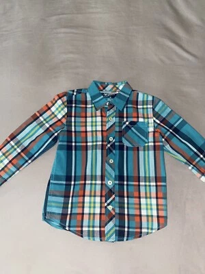 Camisa con botones de franela manga larga azul naranja a cuadros Arizona para niños talla 5T Foto 1 de 4