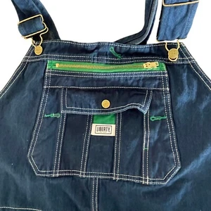 Liberty Mens Overalls Size 50x32 Blue Denim Bib Workwear Green Zip 100 % Cotton - Picture 1 of 9