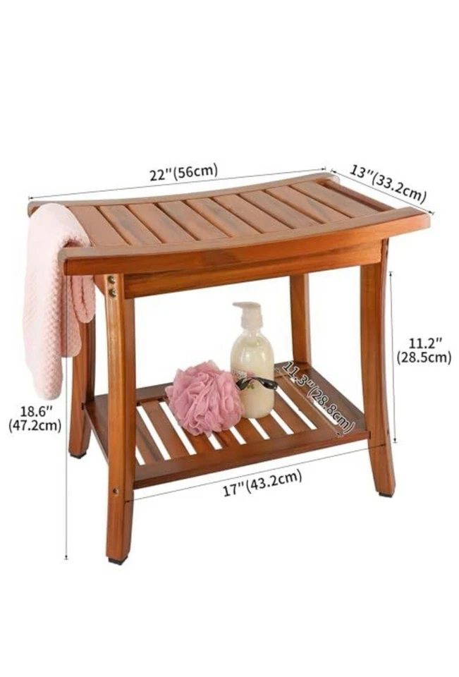 Utoplike Teak Shower Bench Seat With Handles Portable Wooden Spa Bathing Stool