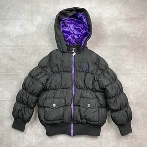 Baby Phat Puffer Jacket Girls Medium Black Hooded Full Zip Y2K Vintage Kids Rap - Picture 1 of 18