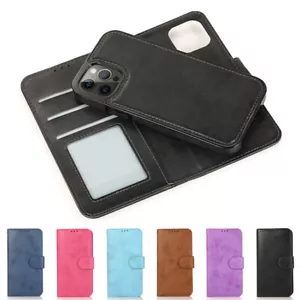 For iPhone 16/15/14 Plus/13/12/11 Removable Wallet Case Card Leather Flip Cover - Picture 1 of 33