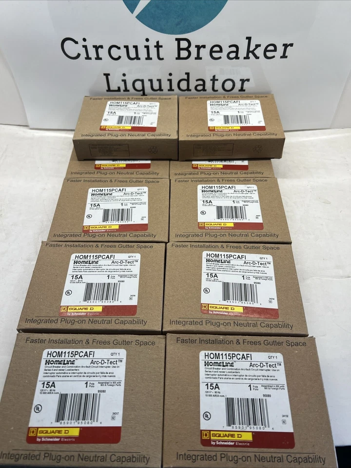 10PCS SQUARE D HOMELINE HOM115PCAFI HOM115PCAFIC 15A PLUG ON NEUTRAL AFCI NEW - Image 1 of 4